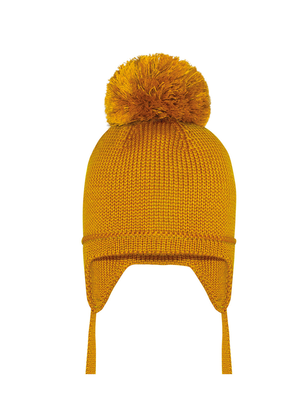 Tuque à oreilles pour bébé - Pompon en acrylique - Moutarde - 0 à 24 mois