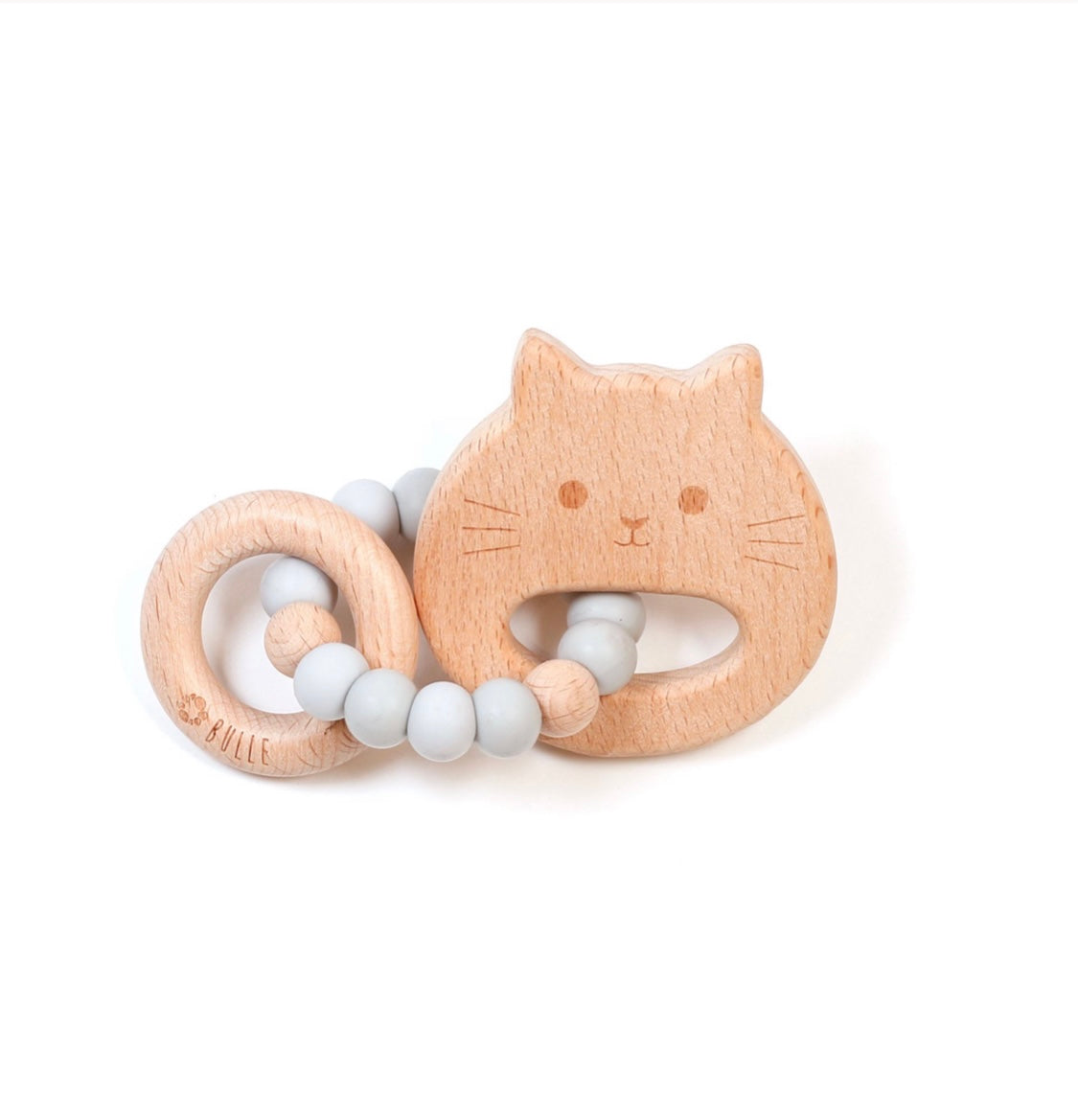 Hochet de bois - Mini: Chaton gris pâle