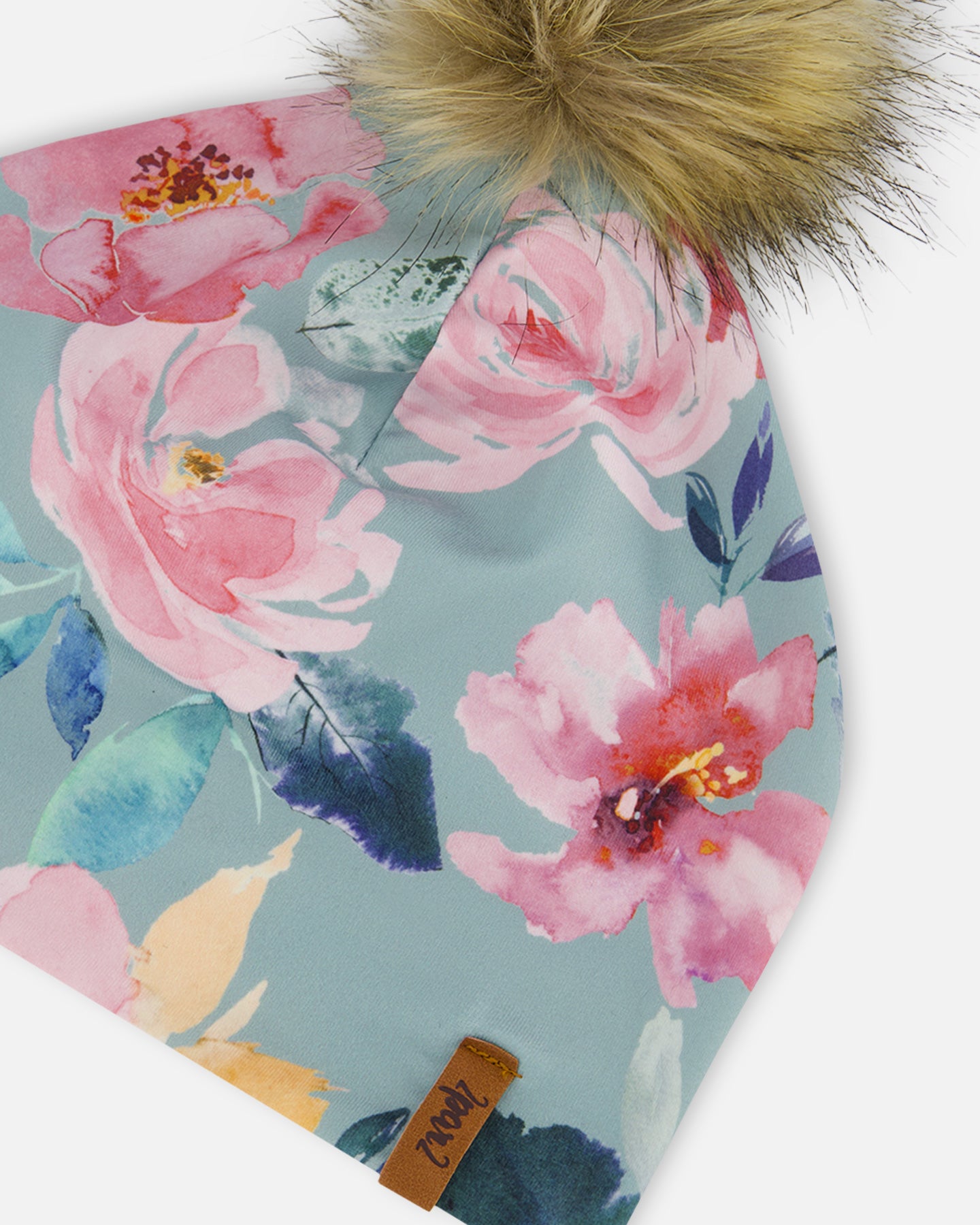 Tuque en coton avec pompon synthétique F30W20-003 - Imprimé aquarelle floral