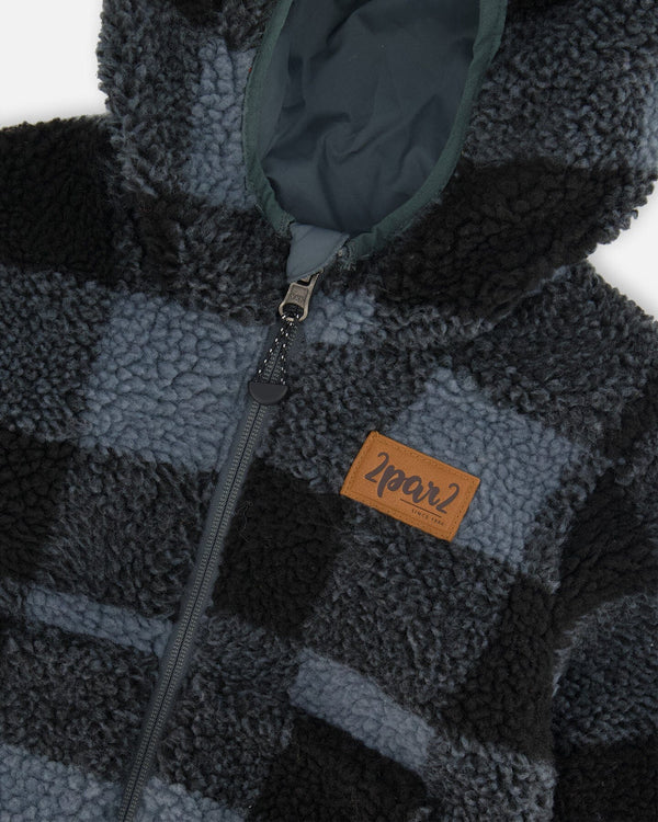 Manteau Réversible Carreaux Bleu Et Noir En Sherpa - 2 à 10 ans