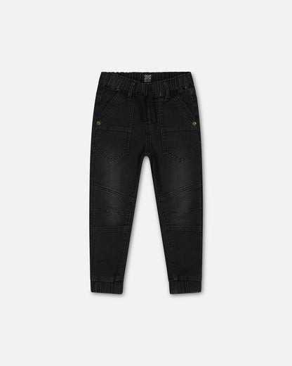 Jogger en denim extensible - Texturé noir-  F30YB24-124 - 2 à 12 ans