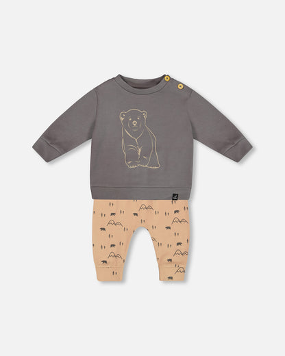 Ensemble chandail et pantalon en coton organique - Maman ours et bébé ours - G20C10-049 - 3 à 24 mois