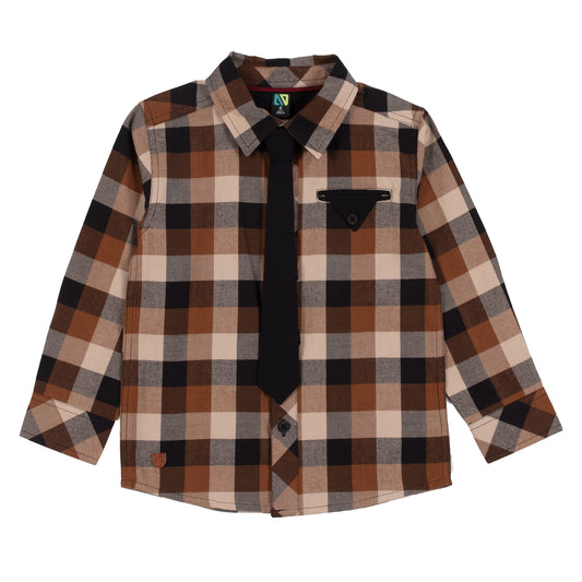 Chemise  à carreaux noir/beige F2425-07 - 2 à 14 ans