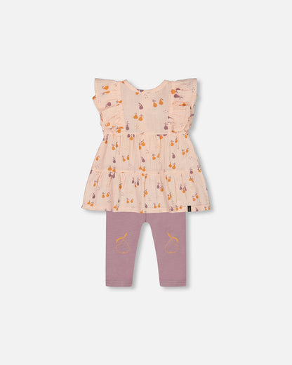 Ensemble tunique en mousselinede coton et legging en jersey - G30B10_070 - 3 à 24 mois