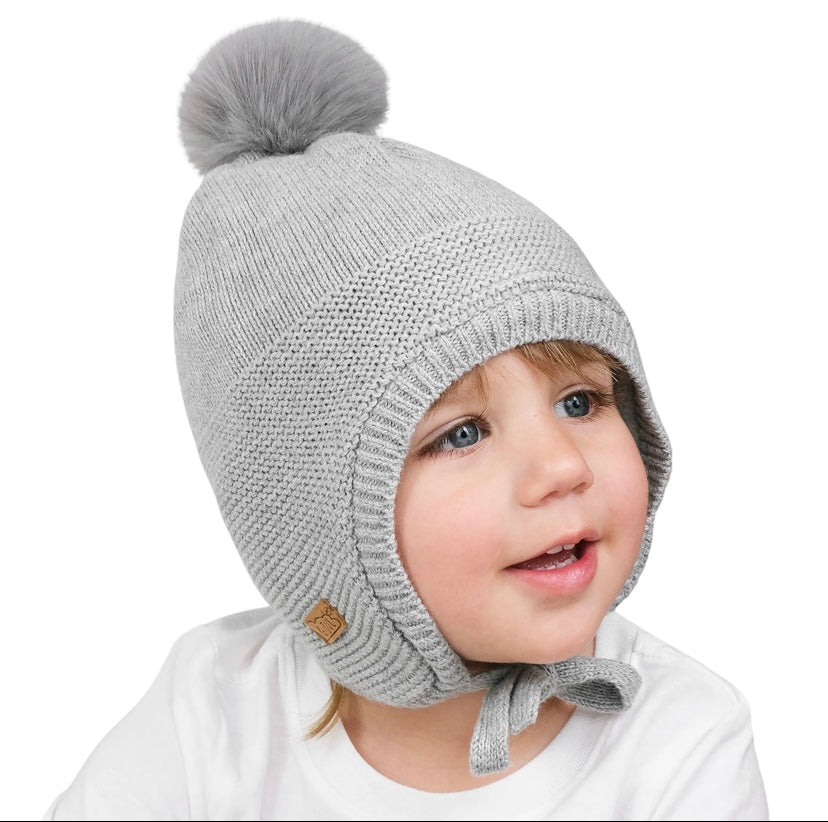 Tuque d’hiver à oreilles - Gris-  3 mois à 5 ans