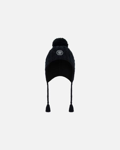 Tuque d’hiver en tricot avec oreille - Noir - G10XT1-999  2/4  à 5/8 ans