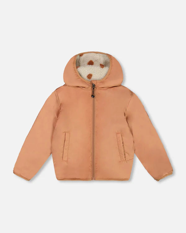 Manteau Réversible Brun Rosé Avec Pois En Sherpa - 2 à 10 ans