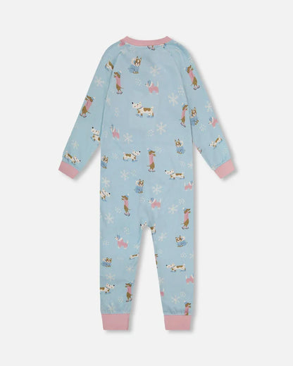 Pyjama Une Pièce En Interlock De Coton Biologique Bleu Imprimé Chiens H20PG40-039 - 2 à 10 ans
