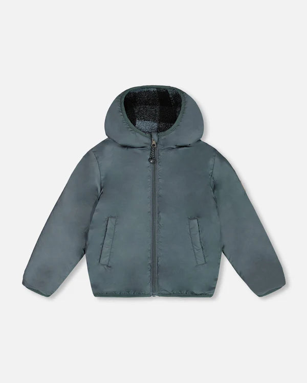 Manteau Réversible Carreaux Bleu Et Noir En Sherpa - 2 à 10 ans