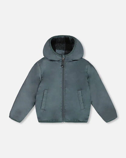 Manteau Réversible Carreaux Bleu Et Noir En Sherpa - 2 à 10 ans