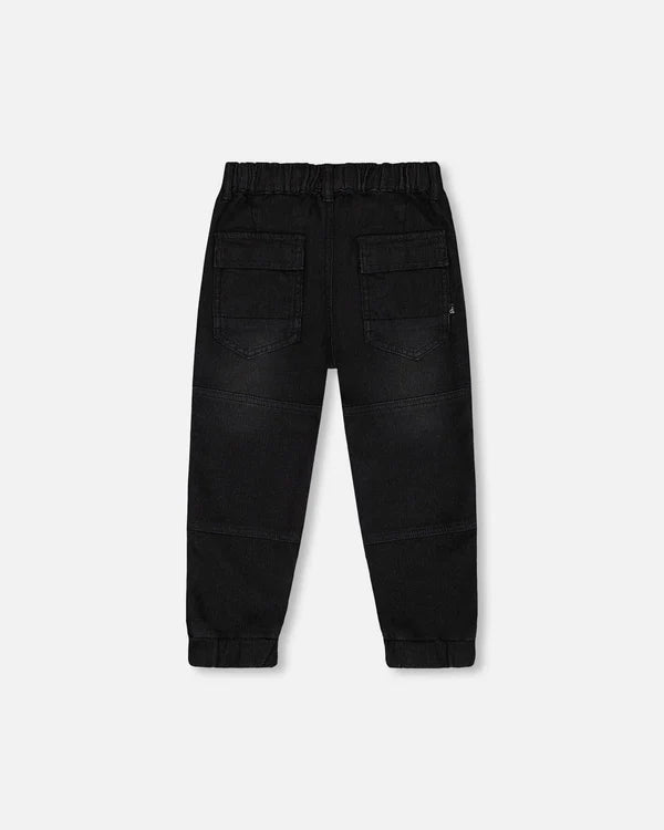 Pantalon jogger en denim noir extensible - Essentiels - G20YB24-124 - 2 à 12 ans