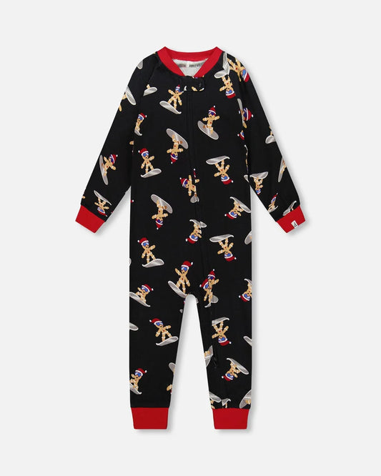 Pyjama Une Pièce En Interlock De Coton Biologique Noir Imprimé Biscuits H20PB40-067 - 2 à 10 ans