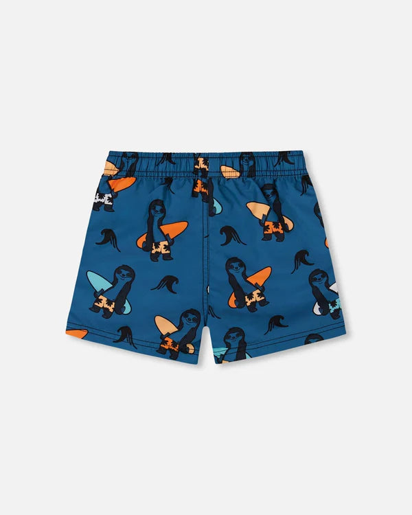 Maillot De Bain Imprimé Orange Sloths Sur Bleu Marine - G30NB11_038-  2 à 10 ans