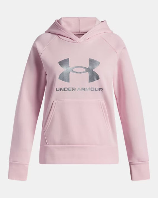 UA Girls' UA Rival Fleece Shimmer Hoodie Rose/Irridescent  - 7 à 14 ans