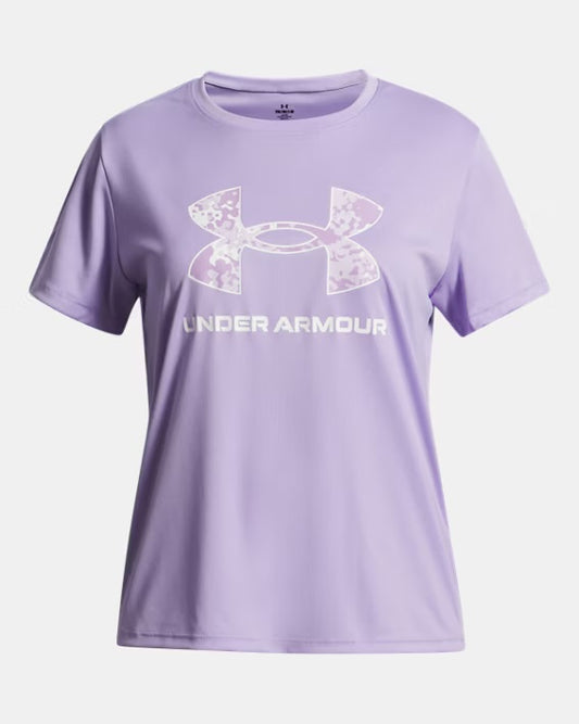UA Girls' UA Tech Print Fill Short Sleeve lilas - 7 à 14 ans