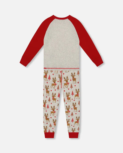 Pyjama Deux Pièces Beige Imprimé Rennes En Coton Biologique H20PB10-068 - 2 à 10 ans