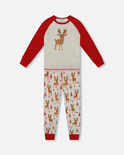 Pyjama Deux Pièces Beige Imprimé Rennes En Coton Biologique H20PB10-068 - 2 à 10 ans