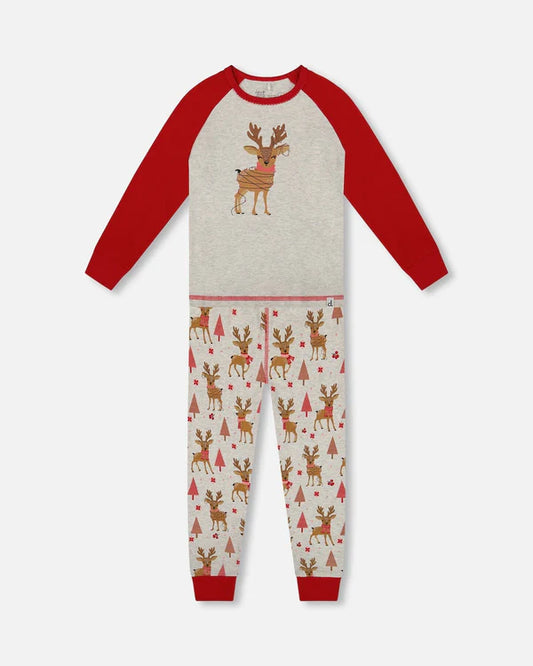 Pyjama Deux Pièces Beige Imprimé Rennes En Coton Biologique H20PB10-068 - 2 à 10 ans