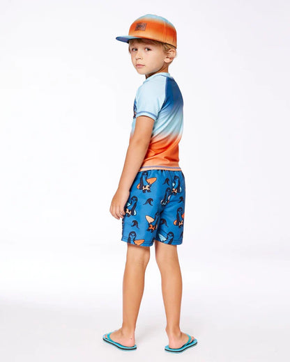 Maillot De Bain Imprimé Orange Sloths Sur Bleu Marine - G30NB11_038-  2 à 10 ans