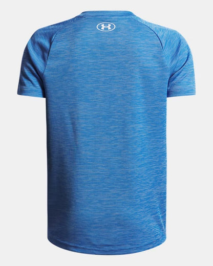 UA Tech Textured Boys' Short Sleeve Bleu/Blanc - 7 à 14 ans
