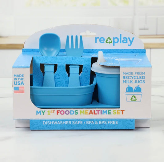 Ensemble repas en plastique recyclé - Bleu