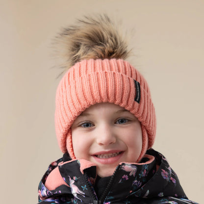 Tuque d’hiver en tricot avec oreilles F26ACC50 - Quartz pêche - 2 à 8 ans