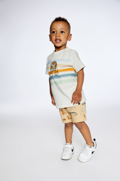 Ensemble t-shirt et short en coton français beige avec imprimé d'animaux
- F30T10-096 - 6 à 24 mois et 2 à 6 ans