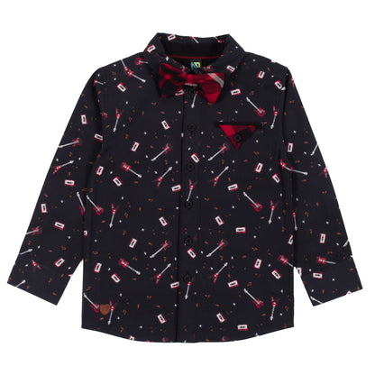 Chemise  imprimée noir F2425-01 - 2 à 14 ans