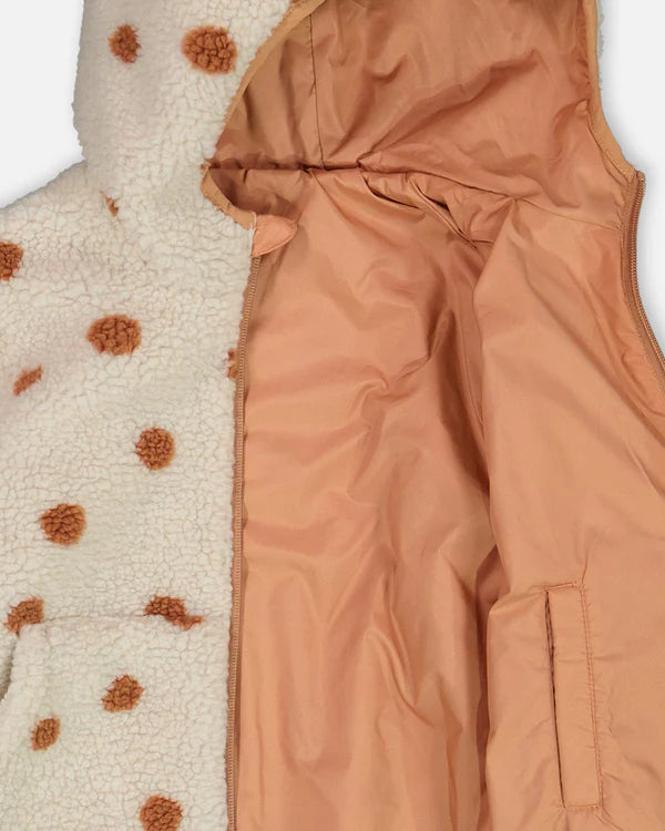 Manteau Réversible Brun Rosé Avec Pois En Sherpa - 2 à 10 ans