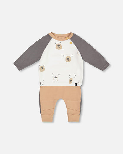 Ensemble chandail et pantalon en coton organique - Maman ours et bébé ours - G20C11-145 - 3 à 24 mois