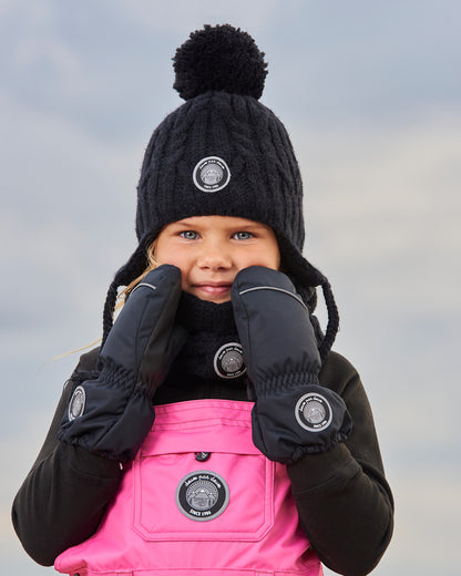 Tuque d’hiver en tricot avec oreille - Noir - G10XT1-999  2/4  à 5/8 ans