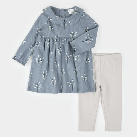 Ensemble 2 pièces robe et legging - Fleurs/Bleu - 3 à 24 mois