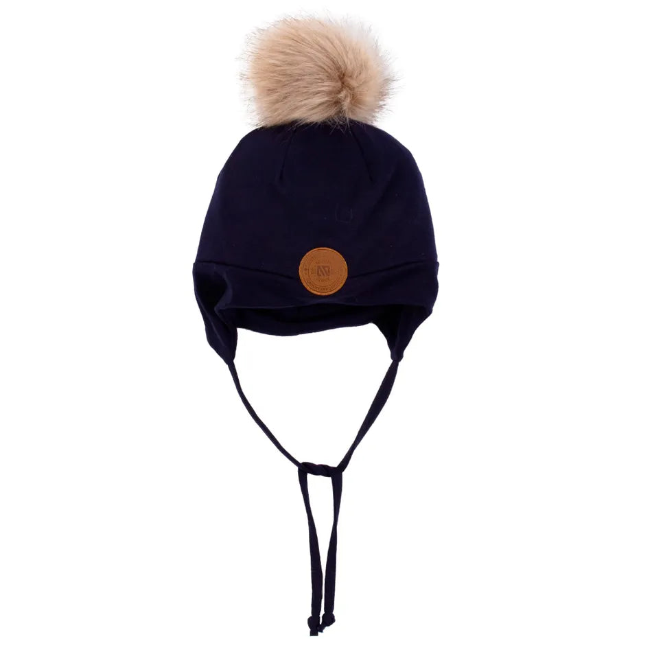 Tuque mi-saison avec oreilles et pompon BFTUJ501 - Marine - 6/12 mois  à 5/6 ans