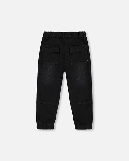 Pantalon jogger en twill noir extensible - Essentiels - G20YB21-999 - 2 à 12 ans