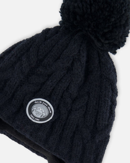 Tuque d’hiver en tricot avec oreille - Noir - G10XT1-999  2/4  à 5/8 ans