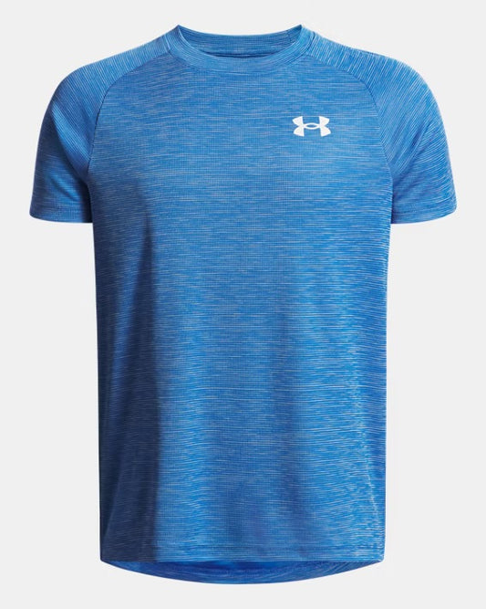 UA Tech Textured Boys' Short Sleeve Bleu/Blanc - 7 à 14 ans