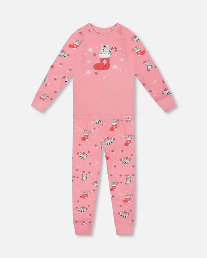 Pyjama Deux Pièces Rose Imprimé Chats En Coton Biologique H20PG10-040 - 2 à 10 ans