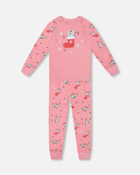Pyjama Deux Pièces Rose Imprimé Chats En Coton Biologique H20PG10-040 - 2 à 10 ans