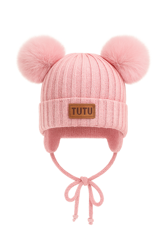 Tuque d’hiver en tricot - Ours - Rose
