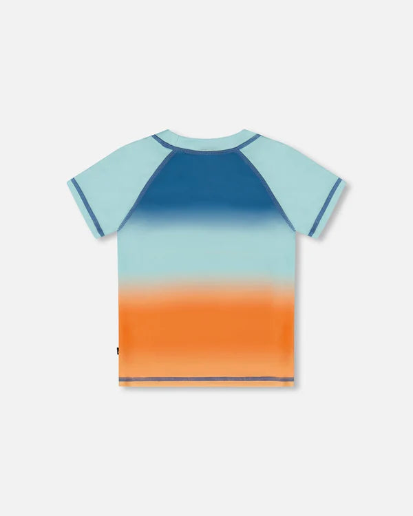 Rashguard à manches courtes bleu marine, turquoise et orange - G30NB10_000-  2 à 8 ans