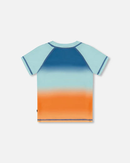 Rashguard à manches courtes bleu marine, turquoise et orange - G30NB10_000-  2 à 8 ans