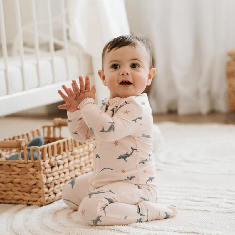 Pyjama convertible en coton organique - Dauphins - Nouveau-né à 24 mois