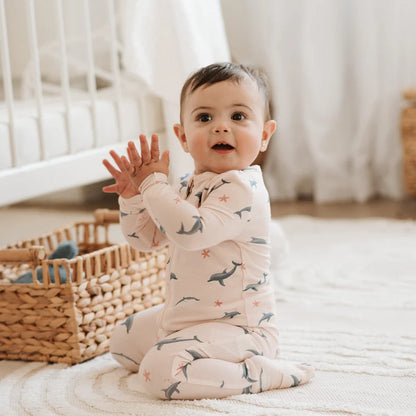 Pyjama convertible en coton organique - Dauphins - Nouveau-né à 24 mois