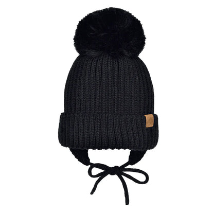 Tuque d’hiver en tricot avec oreilles - Noir- 0/6 mois à 2/3X