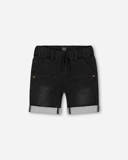 Culotte courte en denim extensible - Texturé noir-  F30YB25-124 - 2 à 12 ans