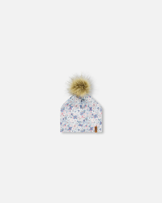 Tuque en coton avec pompon synthétique F30W20-006 - Imprimé  fleurs aquarelle