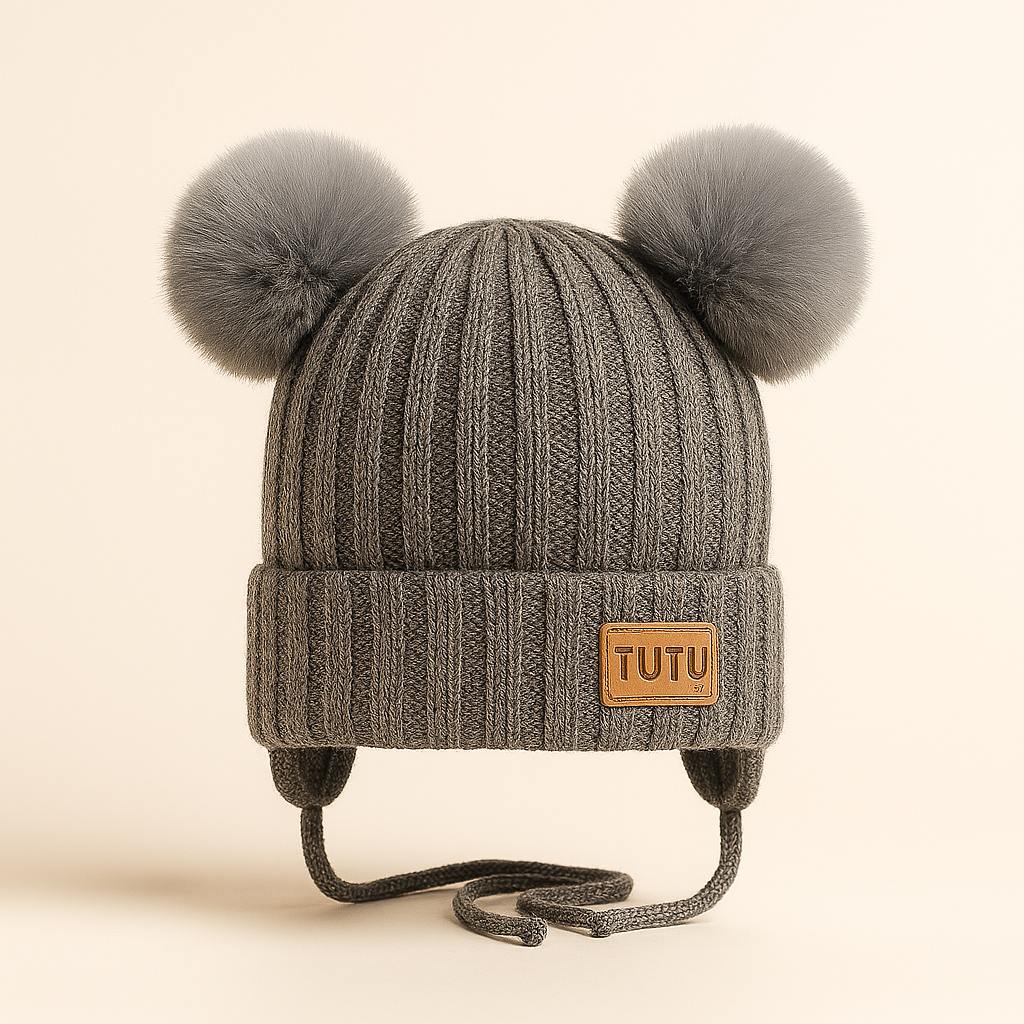 Tuque d’hiver en tricot - Ours - Gris