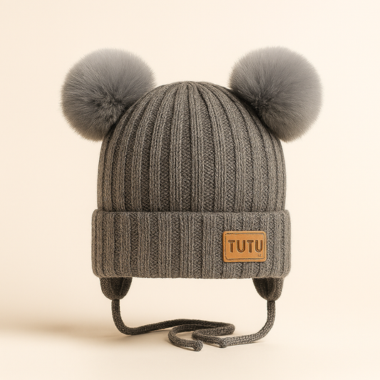 Tuque d’hiver en tricot - Ours - Gris