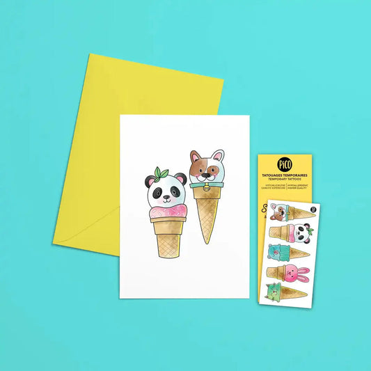 Carte de souhaits - Les cornets animaux