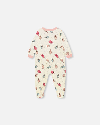 Pyjama 1 pièce « fraise» en coton organique F30PA40-071 - 3 à 24 mois